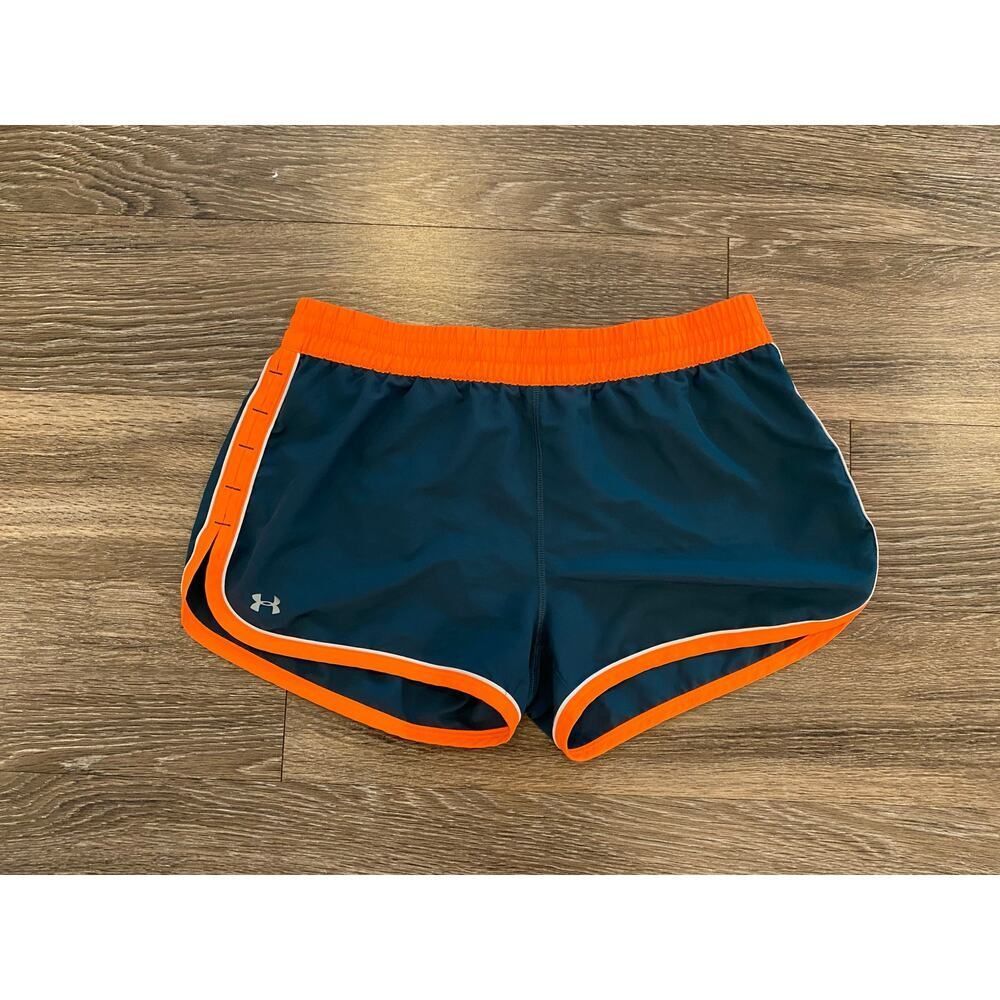 Under Armour HeatGear Running Shorts Women’s Size M Teal Green and Orange Gym